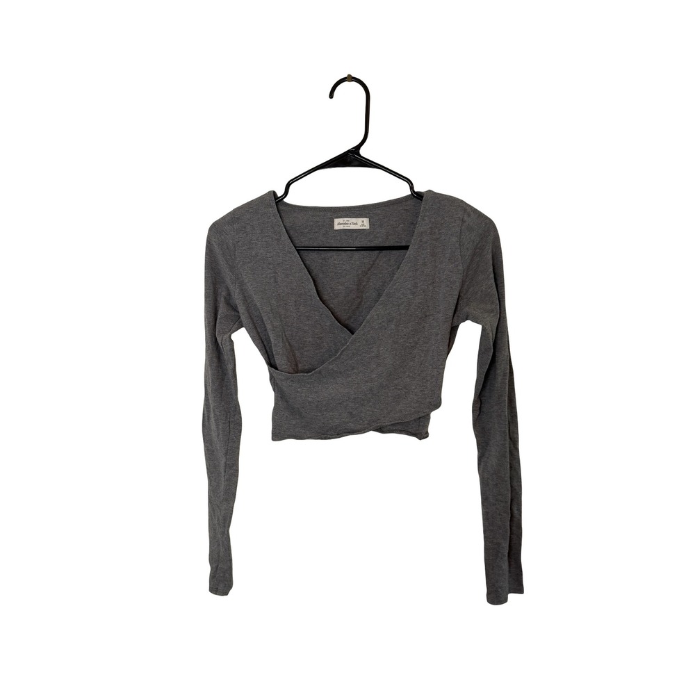 Abercrombie & Fitch Womens Grey Wrap Front Long Sleeve Crop Top Size M